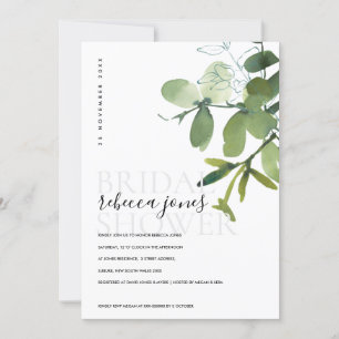 GREEN EUCALYPTUS FOLIAGE WATERCOLOR BRIDAL SHOWER ANNOUNCEMENT