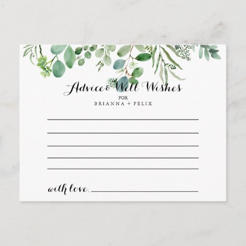 Green Eucalyptus Foliage Wedding Advice Card