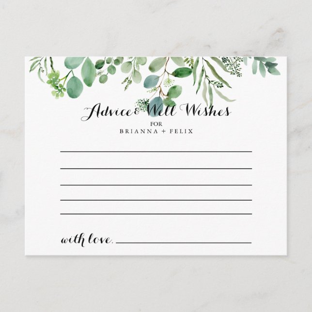Green Eucalyptus Foliage Wedding Advice Card (Front)