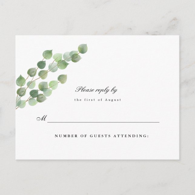 Green Eucalyptus Foliage Wedding Reply Postcard (Front)
