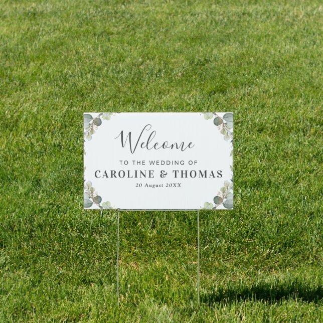green eucalyptus foliage welcome wedding sign (Insitu)