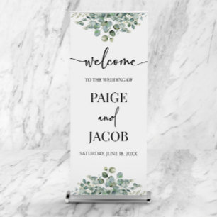 Green Eucalyptus Garden Botanical Wedding Welcome Retractable Banner