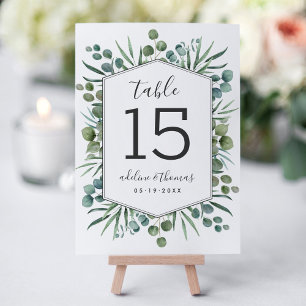 Green Eucalyptus Geometric Table Number Card