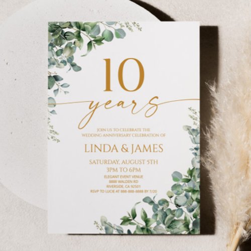 Green Eucalyptus Gold 10th Wedding Anniversary