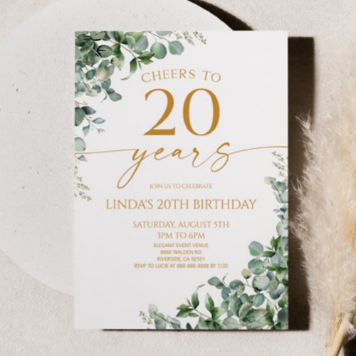 Green Eucalyptus Gold 20th Birthday Party