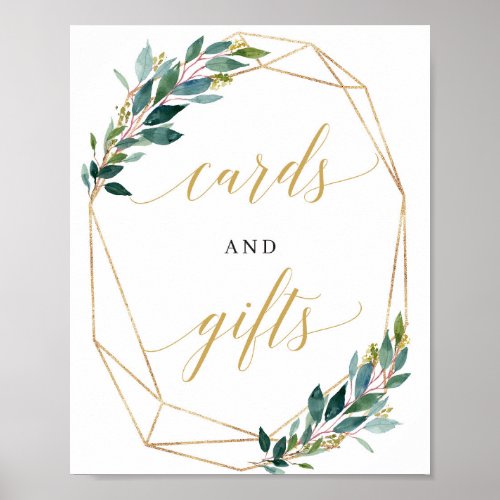Green eucalyptus gold cards and gifts bridal sign
