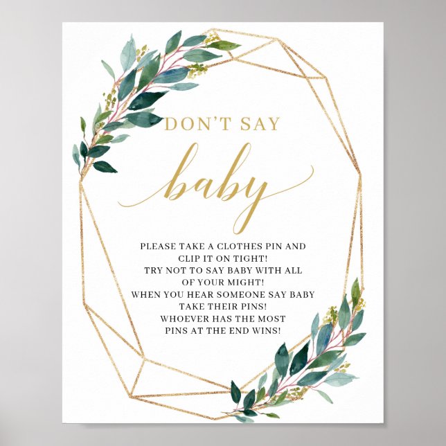 Green eucalyptus gold don't say baby game sign (Front)