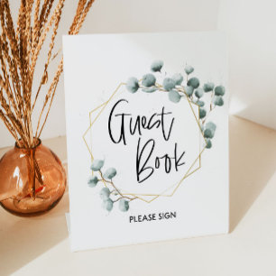 Green Eucalyptus Gold Frame Guest Book Sign