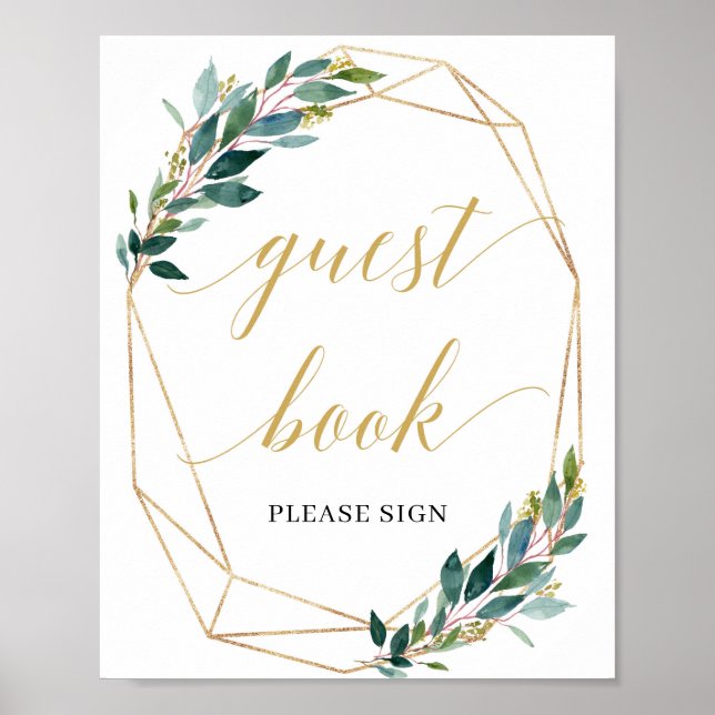 Green eucalyptus gold geometric gust book sign (Front)