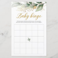 Green eucalyptus gold leaves boho baby bingo game