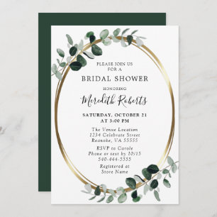 Green Eucalyptus Gold Metallic Bridal Shower Invitation