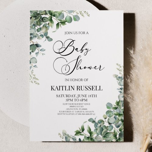 Green Eucalyptus Greenery Botanical Baby Shower Invitation