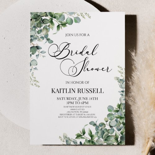 Green Eucalyptus Greenery Botanical Bridal Shower  Invitation