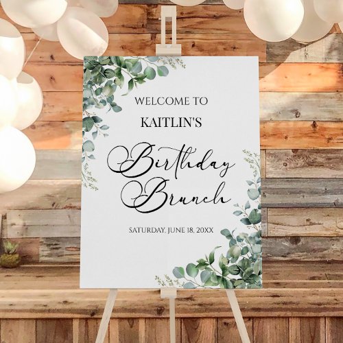 Green Eucalyptus Leaf Birthday Brunch Welcome Sign