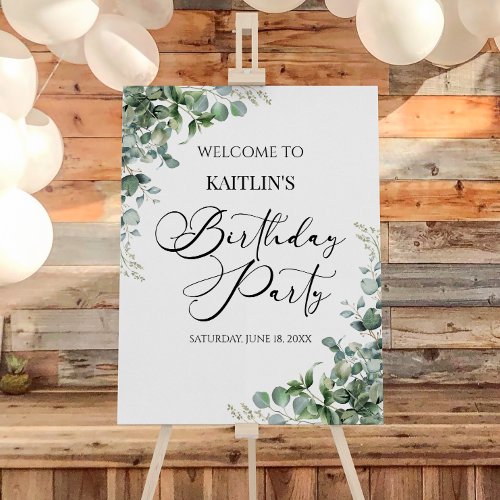 Green Eucalyptus Leaf Birthday Party Welcome Sign