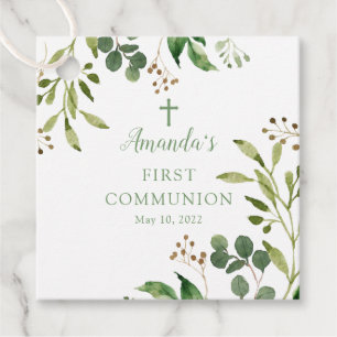 Green Eucalyptus Leaf  First Holy Communion Favor  Tags