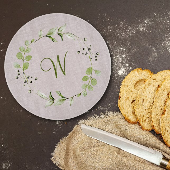 Green Eucalyptus & Leaf Wreath Script Monogram Cutting Board (Green Eucalyptus & Leaf Wreath Script Monogram Cutting Board
)