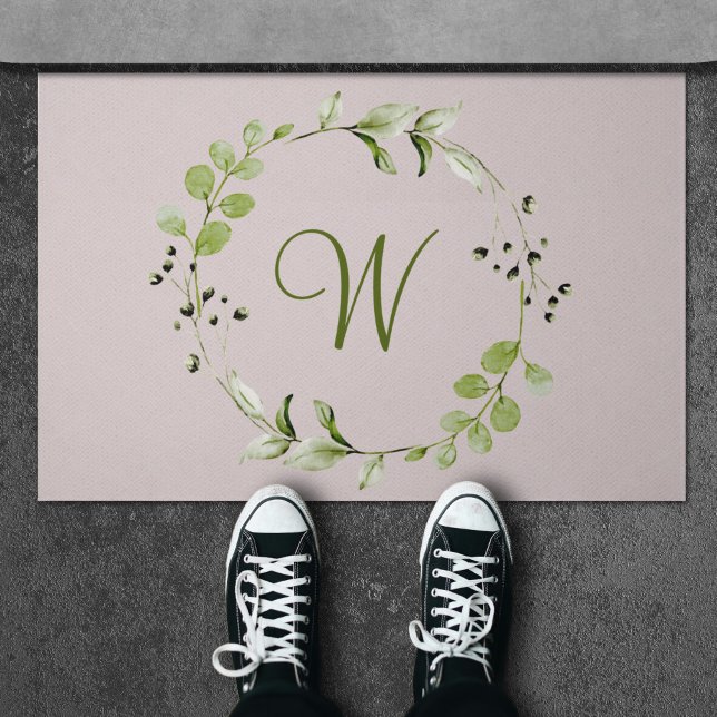 Green Eucalyptus & Leaf Wreath Script Monogram Doormat (Green Eucalyptus & Leaf Wreath Script Monogram Doormat
)