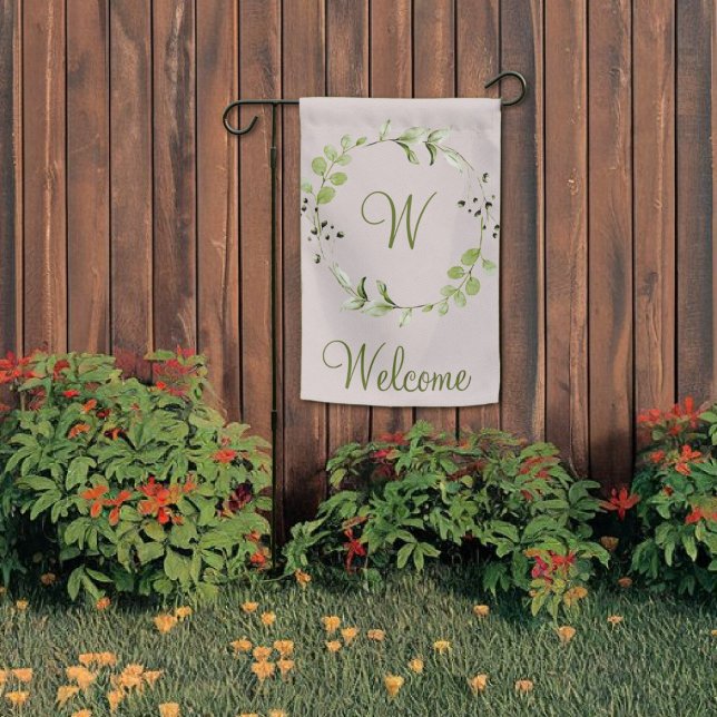Green Eucalyptus & Leaf Wreath Script Monogram Garden Flag (Green Eucalyptus & Leaf Wreath Script Monogram Garden Flag
)