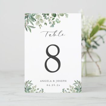 Green Eucalyptus Leaves 5x7 Table Number Card by CardHunter at Zazzle