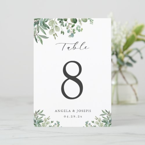Green Eucalyptus Leaves 5x7 Table Number Card