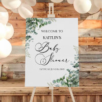 Green Eucalyptus Leaves Baby Shower Welcome Sign