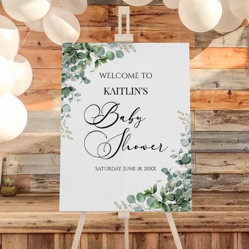 Green Eucalyptus Leaves Baby Shower Welcome Sign