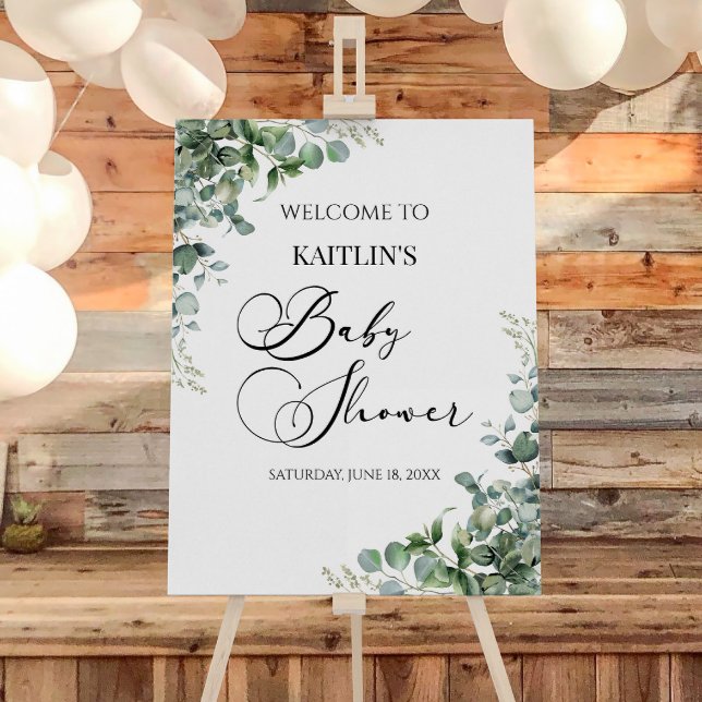 Green Eucalyptus Leaves Baby Shower Welcome Sign (Creator Uploaded)