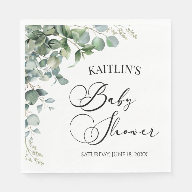 Green Eucalyptus Leaves Botanical Baby Shower Napkins (Front)