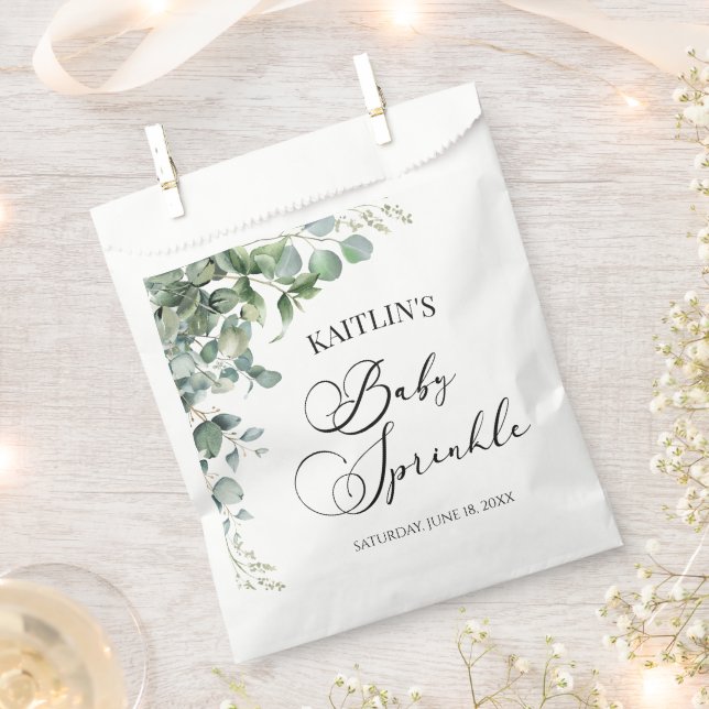 Green Eucalyptus Leaves Botanical Baby Sprinkle Favor Bag (Clipped)