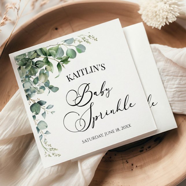 Green Eucalyptus Leaves Botanical Baby Sprinkle Napkins (Creator Uploaded)