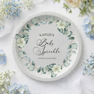 Green Eucalyptus Leaves Botanical Baby Sprinkle Paper Plates
