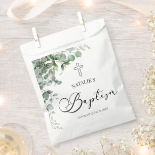 Green Eucalyptus Leaves Botanical Baptism Favor Bag