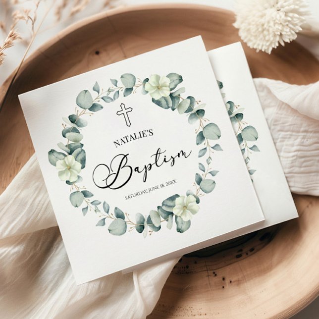 Green Eucalyptus Leaves Botanical Baptism Napkins (Creator Uploaded)