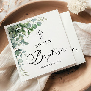 Green Eucalyptus Leaves Botanical Baptism Napkins