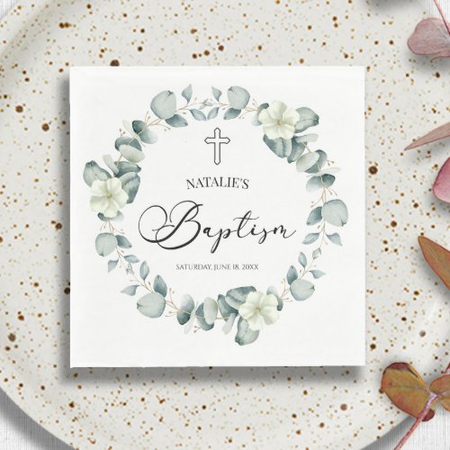 Green Eucalyptus Leaves Botanical Baptism Napkins