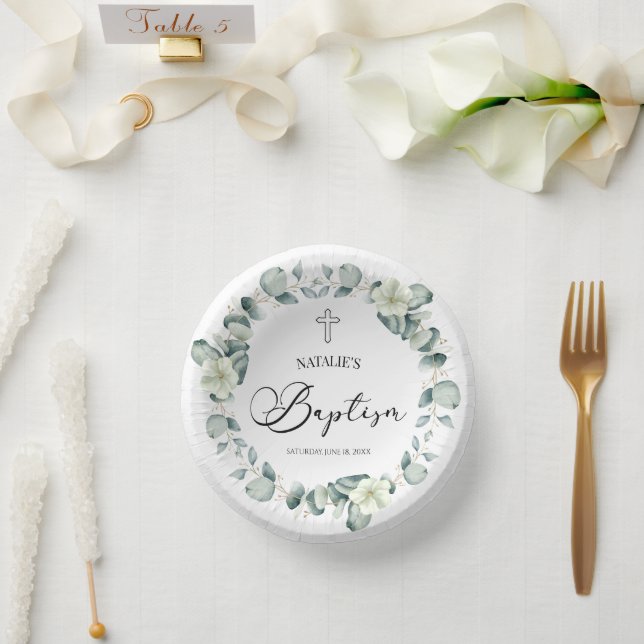 Green Eucalyptus Leaves Botanical Baptism Paper Bowls (Wedding)