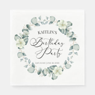 Green Eucalyptus Leaves Botanical Birthday Party Napkins
