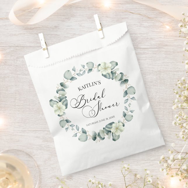 Green Eucalyptus Leaves Botanical Bridal Shower Favor Bag (Clipped)