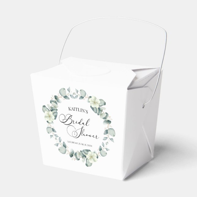 Green Eucalyptus Leaves Botanical Bridal Shower Favor Boxes (Front Side)