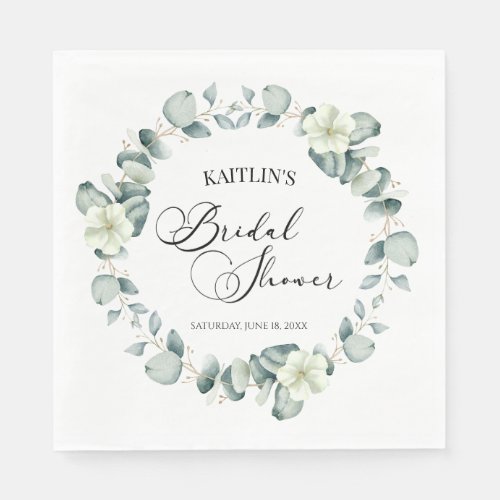 Green Eucalyptus Leaves Botanical Bridal Shower Napkins