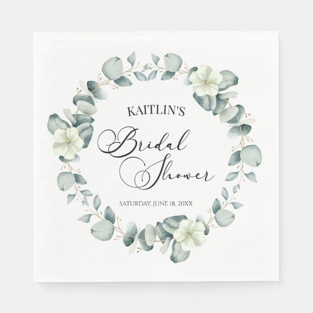 Green Eucalyptus Leaves Botanical Bridal Shower Napkins (Front)