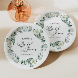 Green Eucalyptus Leaves Botanical Bridal Shower Paper Plates