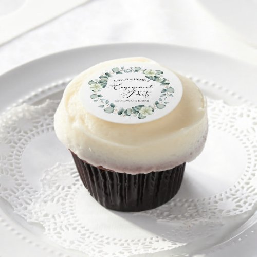 Green Eucalyptus Leaves Botanical Engagement Party Edible Frosting Rounds