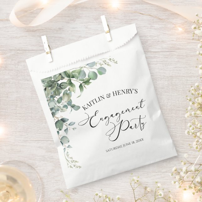 Green Eucalyptus Leaves Botanical Engagement Party Favor Bag (Clipped)