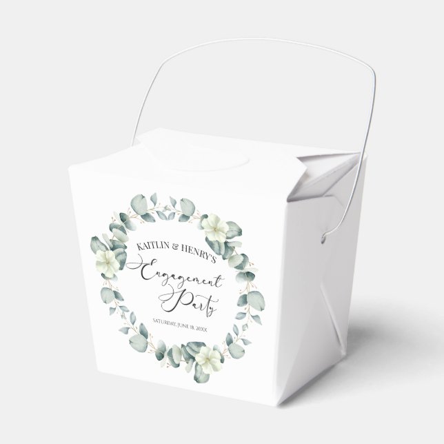 Green Eucalyptus Leaves Botanical Engagement Party Favor Boxes (Front Side)