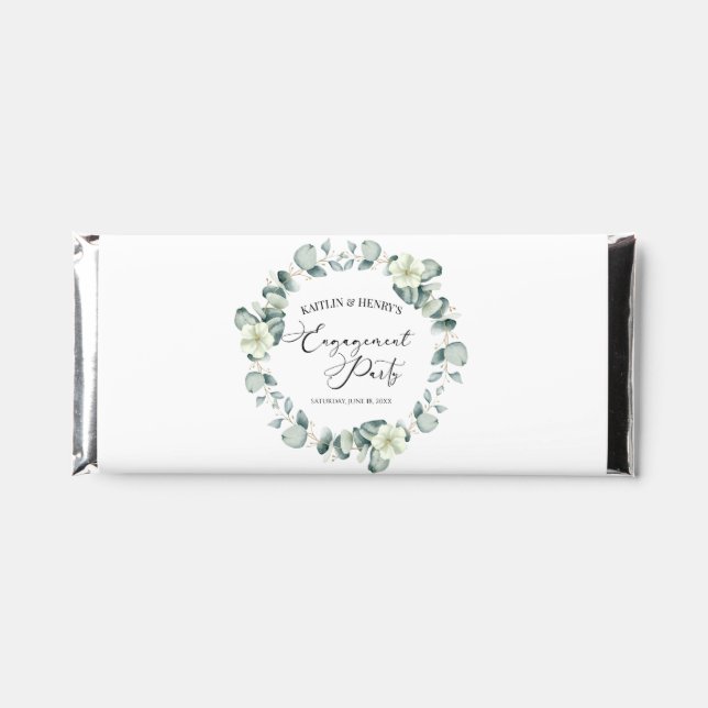 Green Eucalyptus Leaves Botanical Engagement Party Hershey Bar Favors (Front)