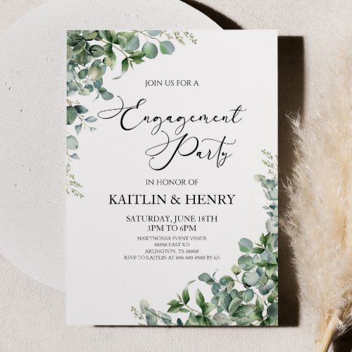 Green Eucalyptus Leaves Botanical Engagement Party Invitation