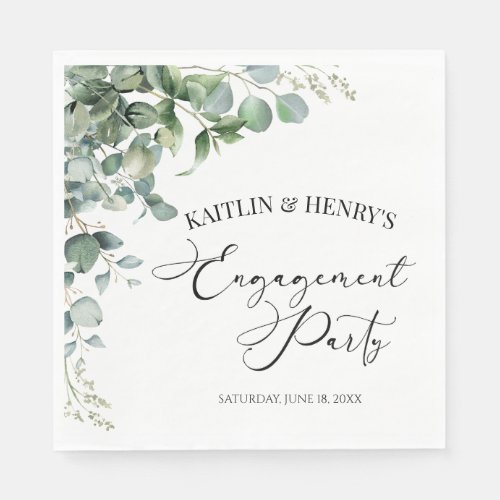 Green Eucalyptus Leaves Botanical Engagement Party Napkins