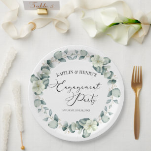 Green Eucalyptus Leaves Botanical Engagement Party Paper Plates